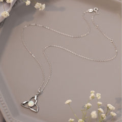 Celitc women Necklace 925 Silver Pendant White Round Opal Pendant