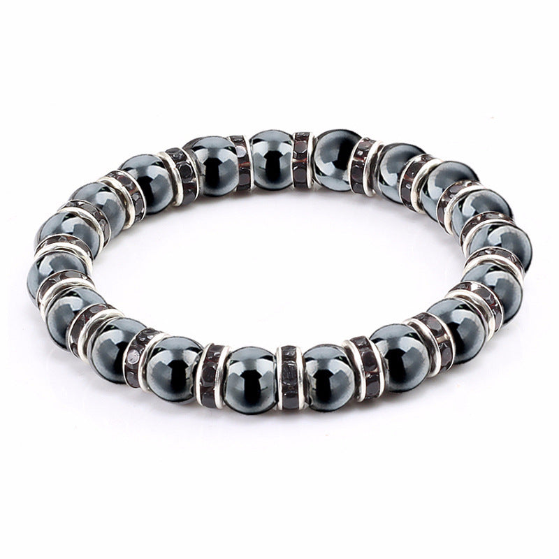 Haematite Unisex Beaded Bracelet Micro Inlay Rhinestones