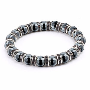 Haematite Unisex Beaded Bracelet Micro Inlay Rhinestones