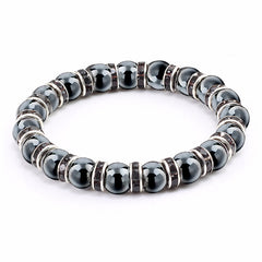 Haematite Unisex Beaded Bracelet Micro Inlay Rhinestones