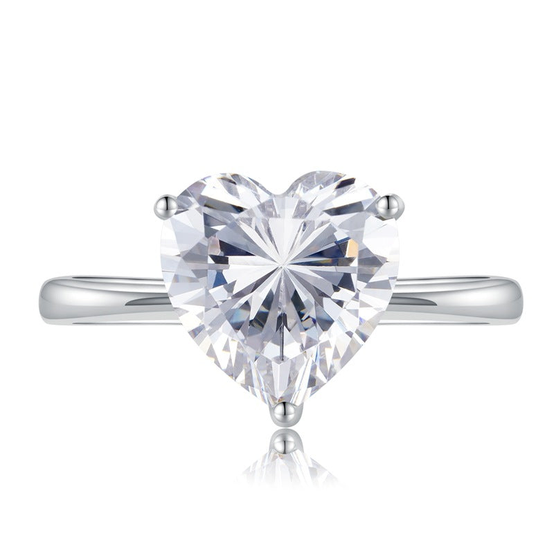 S925 Silver 4 Karat Heart-Shaped Ring For Women