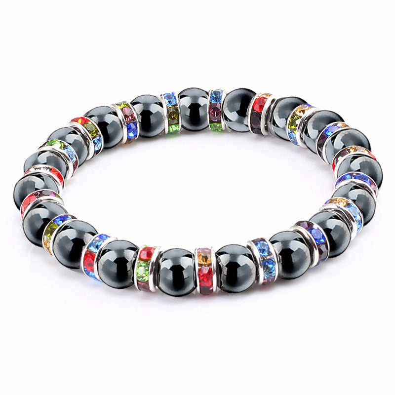 Haematite Unisex Beaded Bracelet Micro Inlay Rhinestones