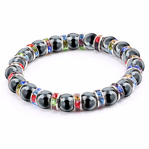 Haematite Unisex Beaded Bracelet Micro Inlay Rhinestones