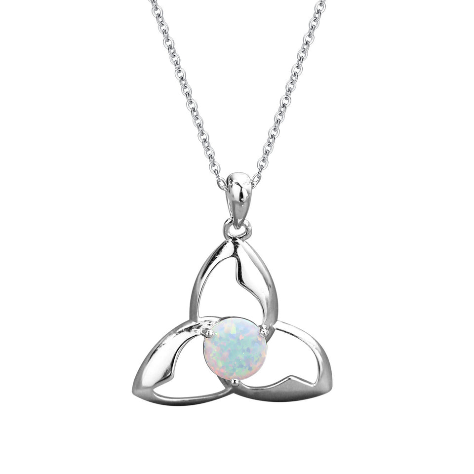 Celitc women Necklace 925 Silver Pendant White Round Opal Pendant