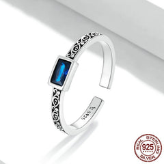 S925 Sterling Silver Dainty Adjustable Square Blue stone