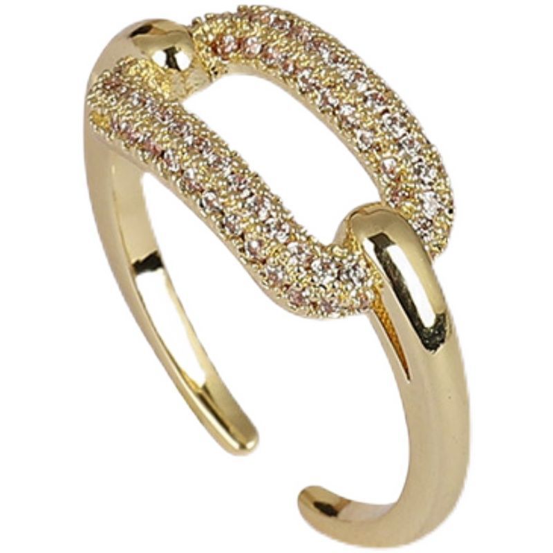 Women Gold Plated Diamond Square Ring