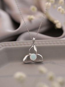 Celitc women Necklace 925 Silver Pendant White Round Opal Pendant