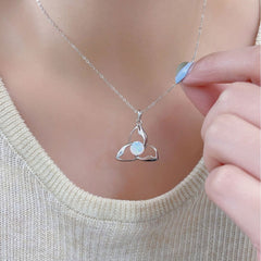 Celitc women Necklace 925 Silver Pendant White Round Opal Pendant