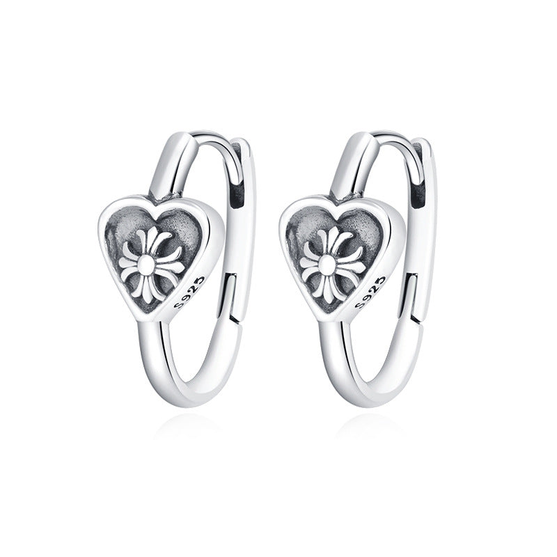 Women 925 Pure Silver Ear Buckle Love Crow Earrings