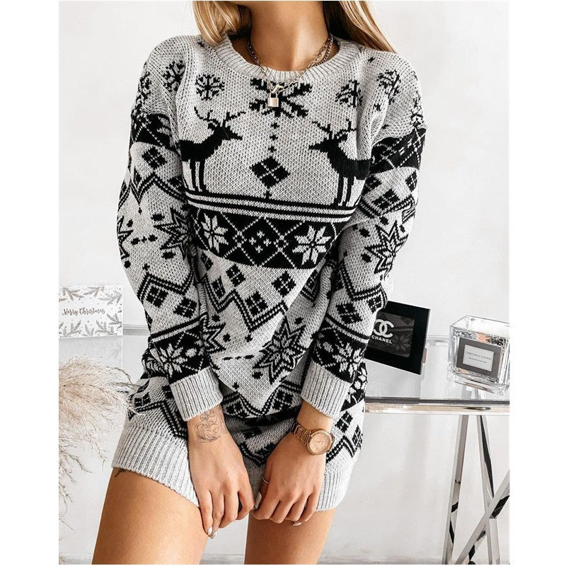 Christmas Women Jacquard Long Knitted Sweaters