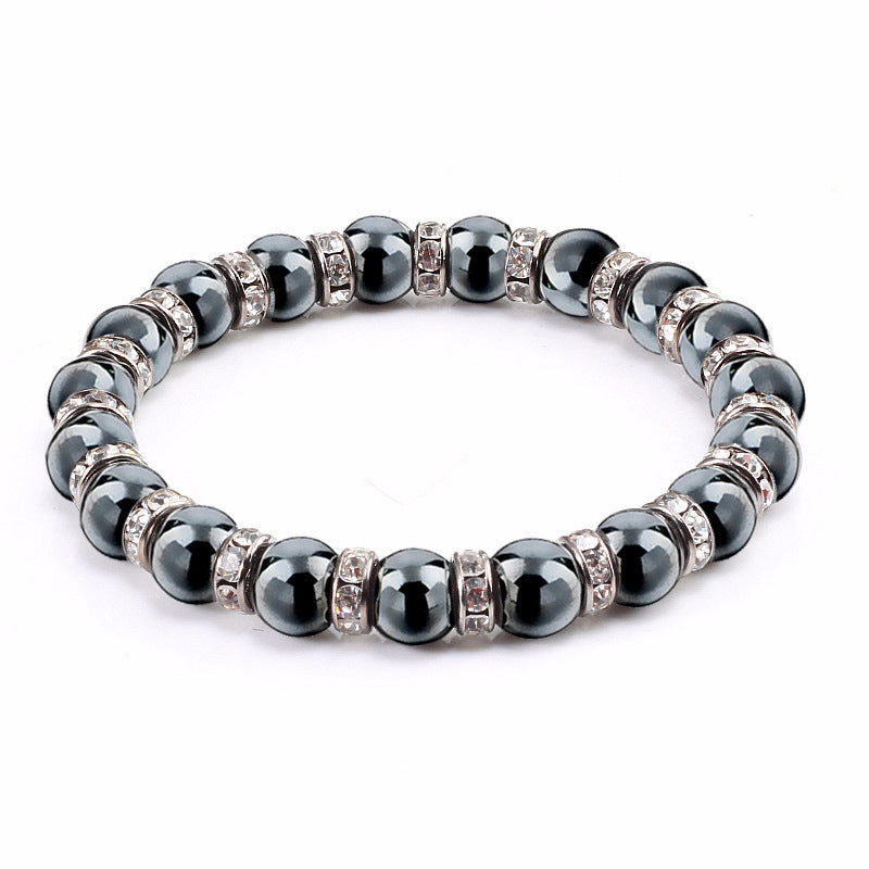 Haematite Unisex Beaded Bracelet Micro Inlay Rhinestones