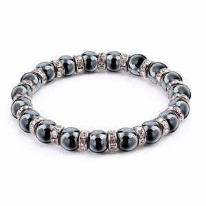 Haematite Unisex Beaded Bracelet Micro Inlay Rhinestones