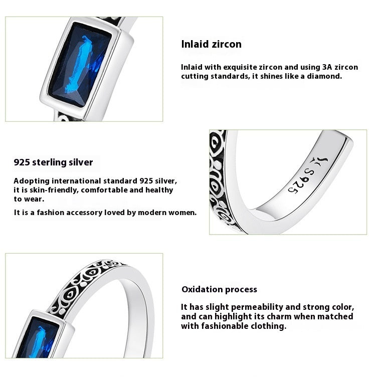 S925 Sterling Silver Dainty Adjustable Square Blue stone