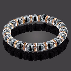 Haematite Unisex Beaded Bracelet Micro Inlay Rhinestones