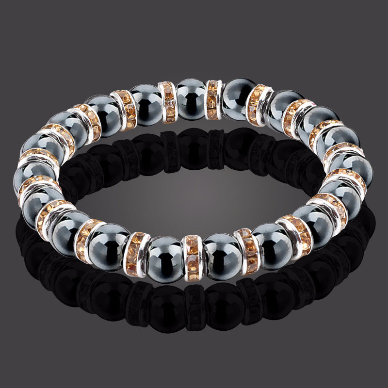 Haematite Unisex Beaded Bracelet Micro Inlay Rhinestones