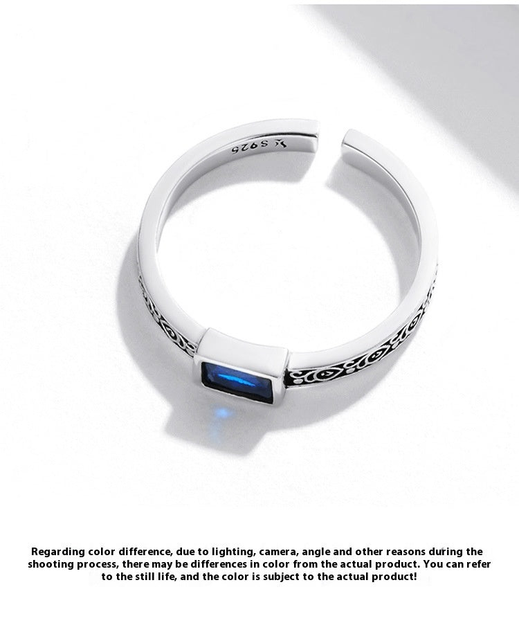 S925 Sterling Silver Dainty Adjustable Square Blue stone