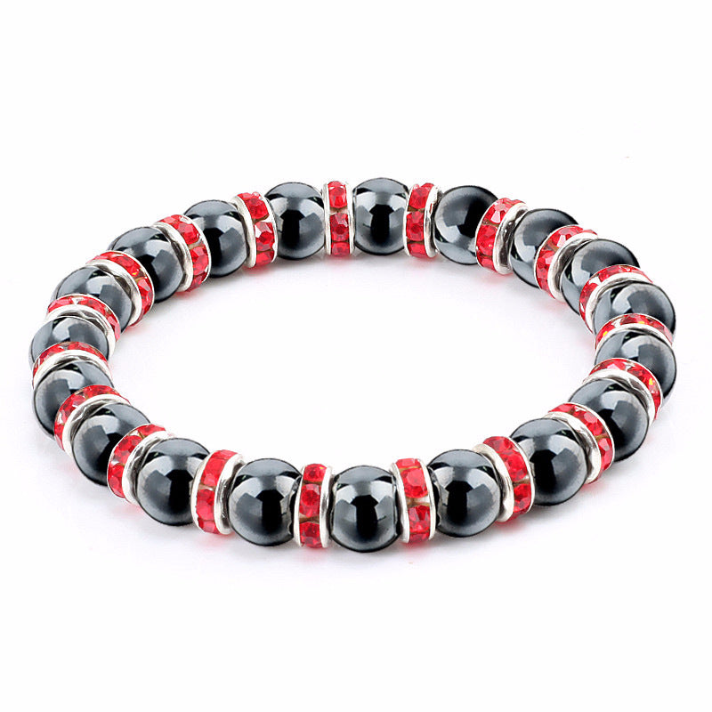 Haematite Unisex Beaded Bracelet Micro Inlay Rhinestones