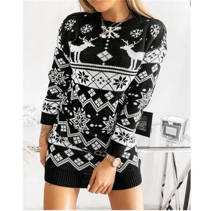 Christmas Women Jacquard Long Knitted Sweaters